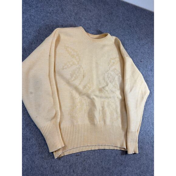 Vintage 60s Pullover Sweater Men Yellow Textured 3D Knit Floral Minimalist Large - Picture 4 of 8